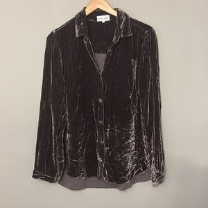 Bella Dahl velvet button up blouse collared shirt Sz L